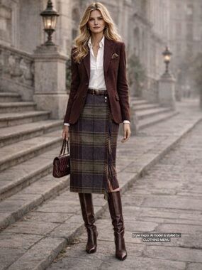 LAUREN Ralph Lauren Plaid Wool Fringe Midi Pencil Wrap Tartan Skirt Size: 6P